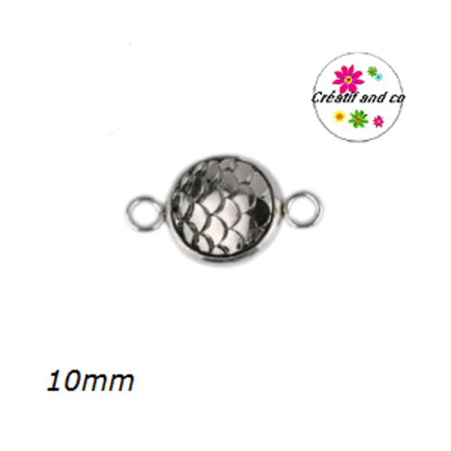 Connecteur acier inoxydable cabochon écaille anthracite 10mm