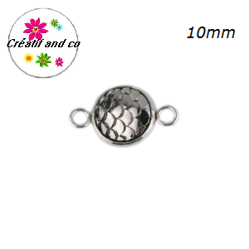 Connecteur acier inoxydable cabochon écaille anthracite 10mm