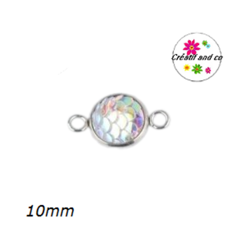 Connecteur acier inoxydable cabochon écaille blanc 10mm