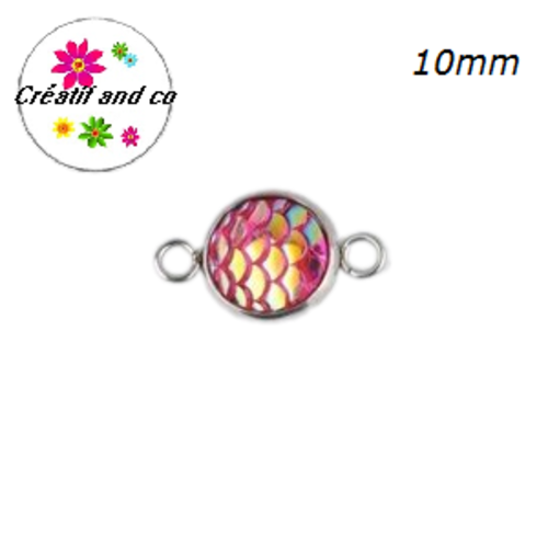 Connecteur acier inoxydable cabochon écaille fuschia 10mm