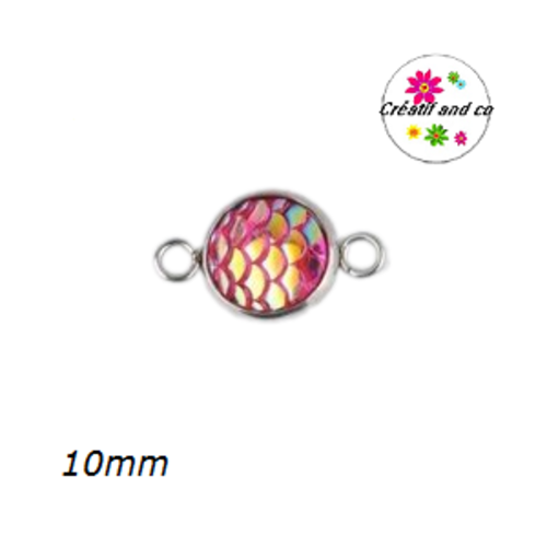Connecteur acier inoxydable cabochon écaille fuschia 10mm