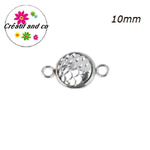 Connecteur acier inoxydable cabochon écaille argent 10mm