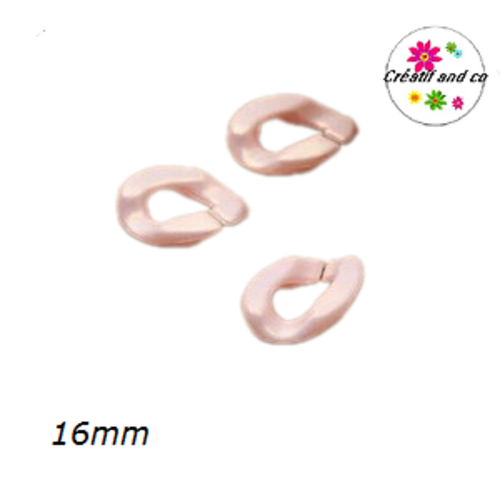 X5 anneaux mailles ouverts torsadés acryliques roses pastels 16mm