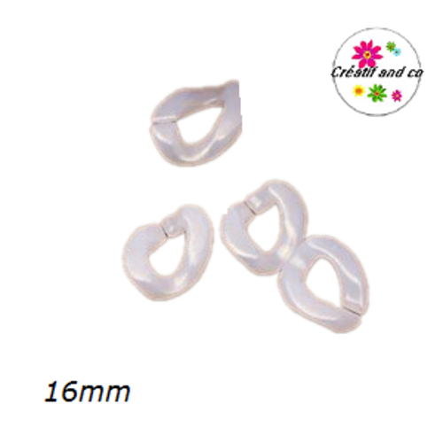 X5 anneaux mailles ouverts torsadés acrylique blanc pastel 16mm