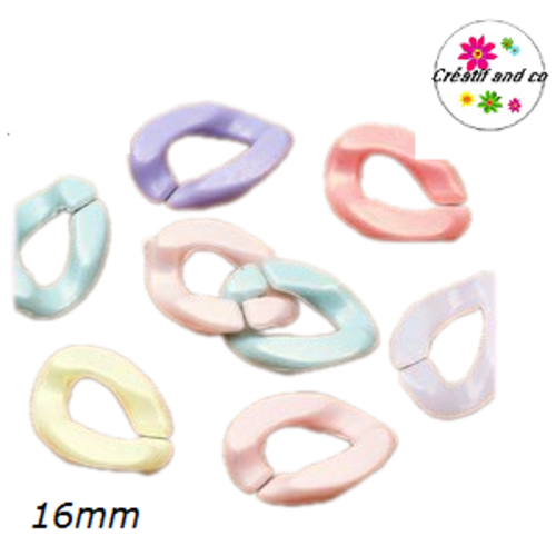 X10 anneaux mailles ouverts torsadés acryliques saumons/roses/parmes pastels 16mm