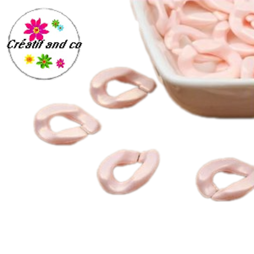 X5 anneaux mailles ouverts torsadés acrylique rose pastel 18,5x13,5mm