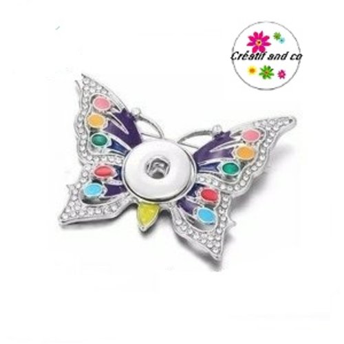 Broche épingle papillon strass et émail pour bouton pression