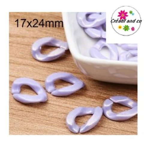 X5 anneaux mailles ouverts torsadés acrylique parme pastel 24mm