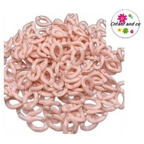 X5 anneaux mailles ouverts torsadés acrylique rose pastel 24mm