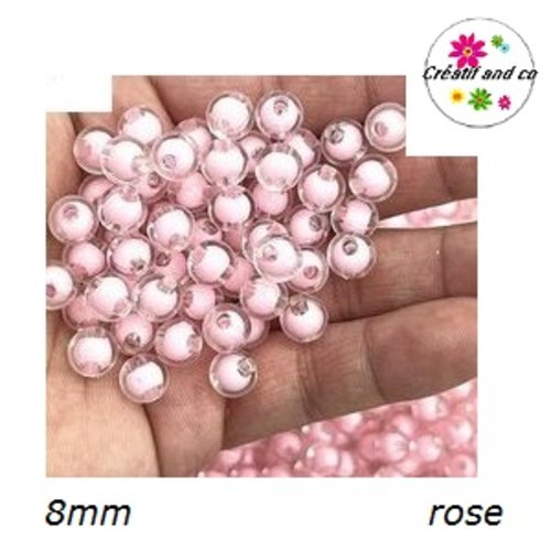 X10 perles rondes acryliques intérieur rose 8mm
