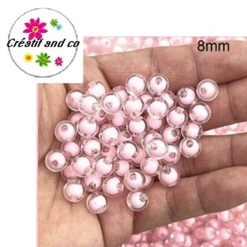 X10 perles rondes acryliques intérieur rose 8mm