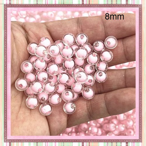 X10 perles rondes acryliques intérieur rose 8mm
