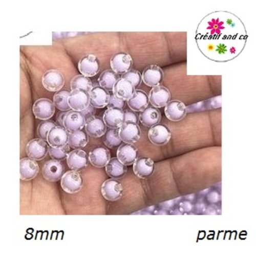 X10 perles rondes acryliques intérieur parme 8mm