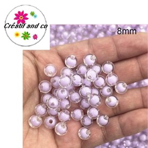 X10 perles rondes acryliques intérieur parme 8mm