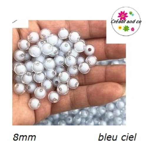 X10 perles rondes acryliques intérieur bleu ciel 8mm