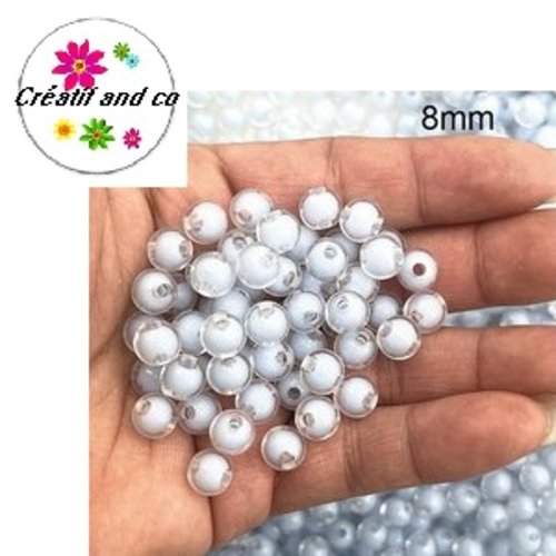 X10 perles rondes acryliques intérieur bleu ciel 8mm