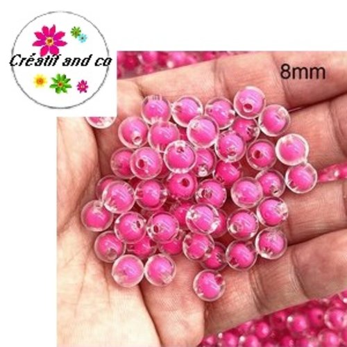 X10 perles rondes acryliques intérieur fuchsia 8mm