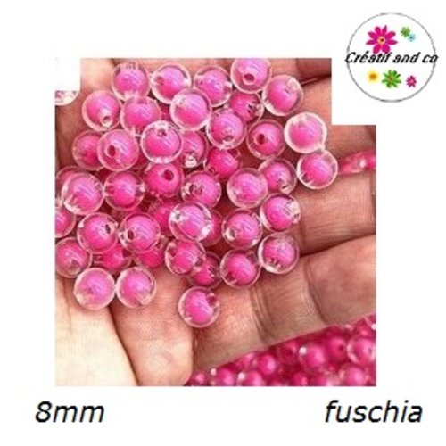 X10 perles rondes acryliques intérieur fuchsia 8mm