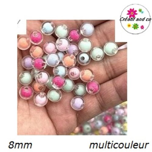 X10 perles rondes acryliques mix couleur 8mm