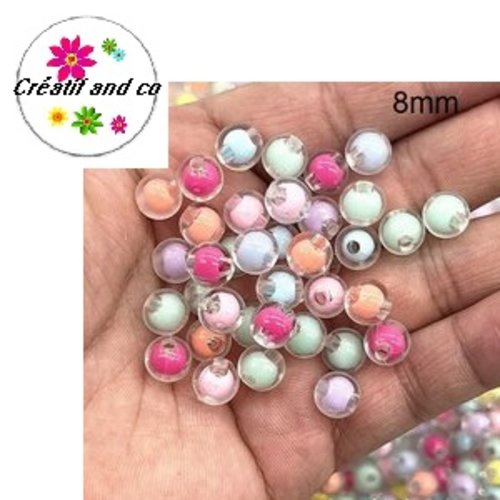 X10 perles rondes acryliques mix couleur 8mm