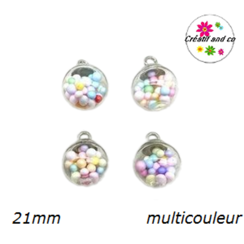 Pendentif boule de verre et bille multicouleur 21mm
