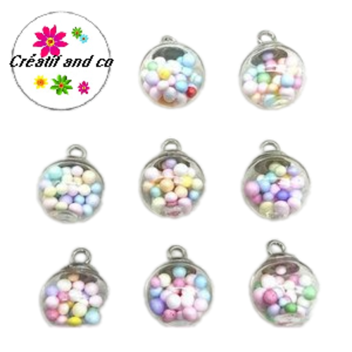Pendentif boule de verre et bille multicouleur 21mm