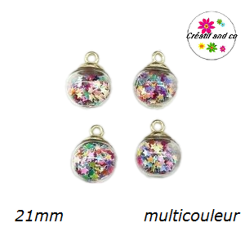 Pendentif boule de verre et étoile multicouleur 21mm