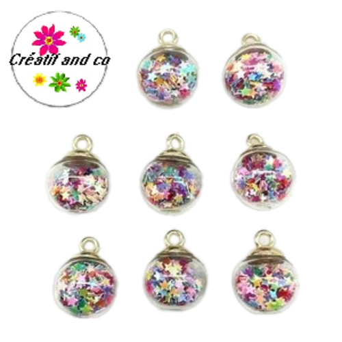 Pendentif boule de verre et étoile multicouleur 21mm