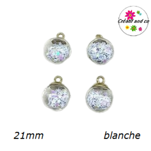Pendentif boule de verre et étoile blanche brillante  21mm