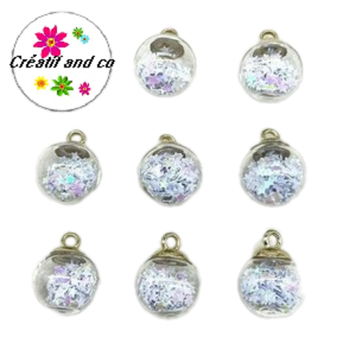 Pendentif boule de verre et étoile blanche brillante  21mm