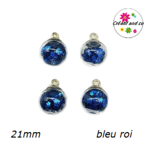 Pendentif boule de verre et étoile bleu roi brillante  21mm