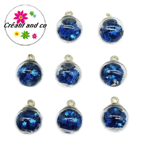 Pendentif boule de verre et étoile bleu roi brillante  21mm