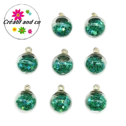 Pendentif boule de verre et étoile verte brillante  21mm