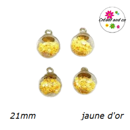 Pendentif boule de verre et étoile jaune d'or brillante  21mm