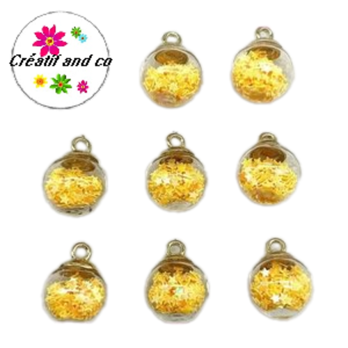 Pendentif boule de verre et étoile jaune d'or brillante  21mm