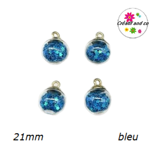 Pendentif boule de verre et étoile bleue brillante  21mm