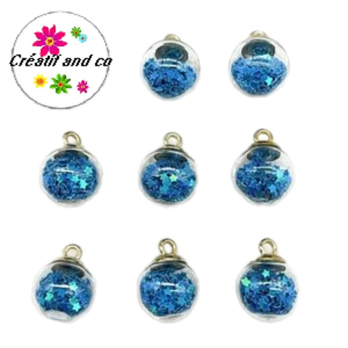 Pendentif boule de verre et étoile bleue brillante  21mm