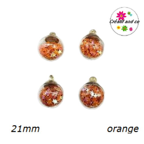 Pendentif boule de verre et étoile orange brillante  21mm