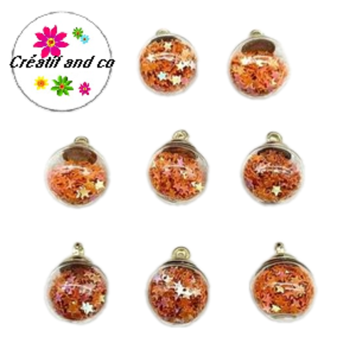Pendentif boule de verre et étoile orange brillante  21mm