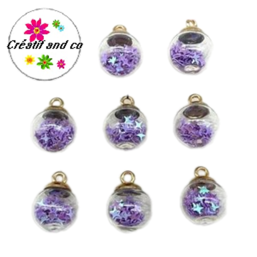 Pendentif boule de verre et étoile parme brillante 21mm