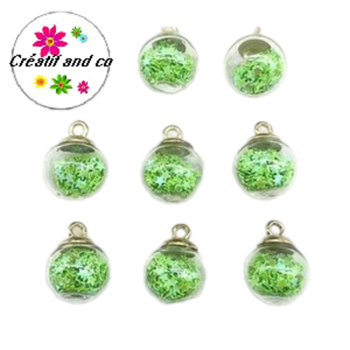 Pendentif boule de verre et étoile verte claire brillante  21mm