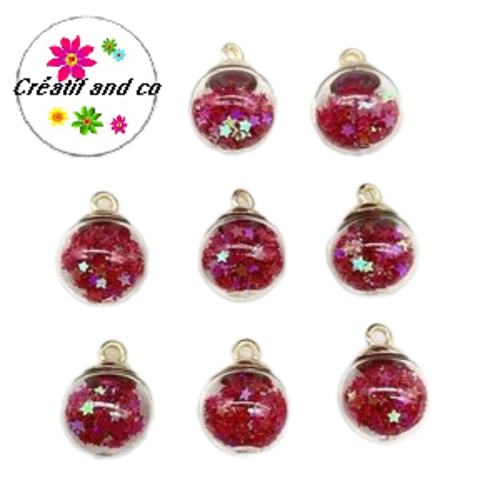 Pendentif boule de verre et étoile rouge foncé brillante  21mm