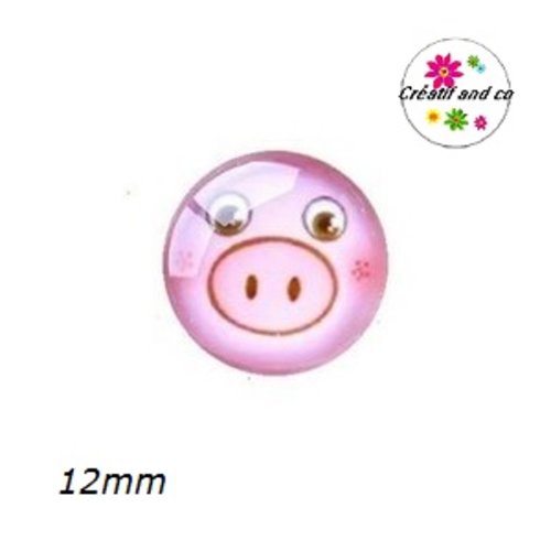 X2 cabochons tête de cochon rose 12mm
