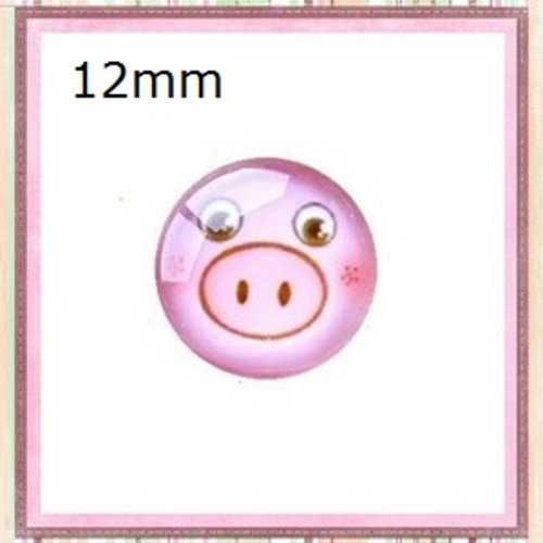 X2 cabochons tête de cochon rose 12mm