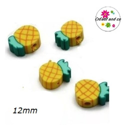X10 perles ananas fimo 12mm
