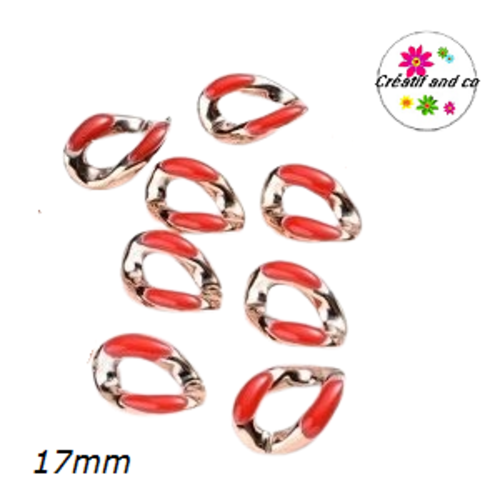 X5 anneaux mailles ouverts torsadés acrylique doré/rouge 17mm