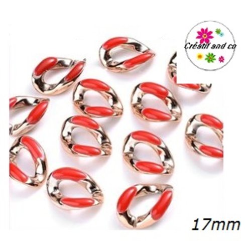 X5 anneaux mailles ouverts torsadés acrylique doré/rouge 17mm