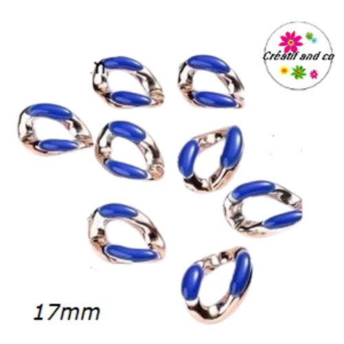 X5 anneaux mailles ouverts torsadés acrylique doré/bleu roi 17mm