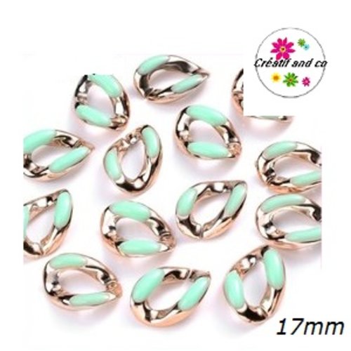 X5 anneaux mailles ouverts torsadés acrylique doré/vert clair 17mm