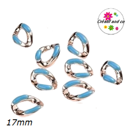 X5 anneaux mailles ouverts torsadés acrylique doré/turquoise 17mm